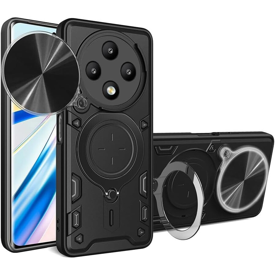 Husa pentru Xiaomi Redmi 14C cu protectie pentru camera si suport magnetic integrat Ring Shockproof negru