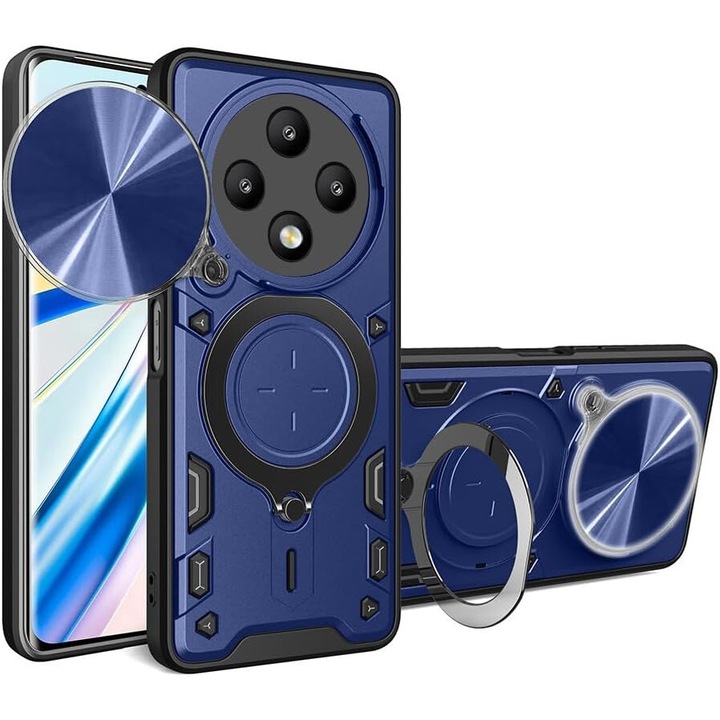 Кейс за Xiaomi Redmi 14C със защита на камерата и интегрирана магнитна опора Ring Shockproof син