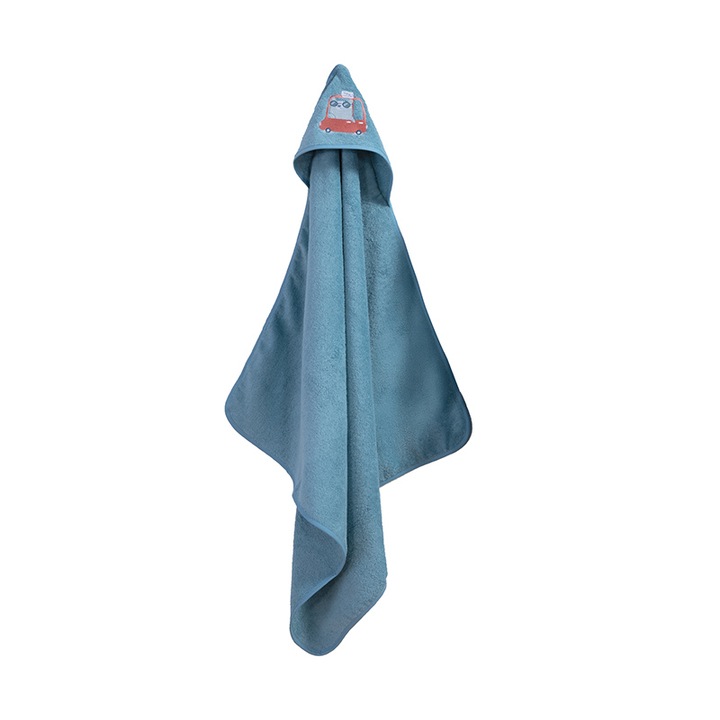 Prosop de baie pentru copii, Nef Nef, cu gluga, bumbac, 75x75cm, albastru