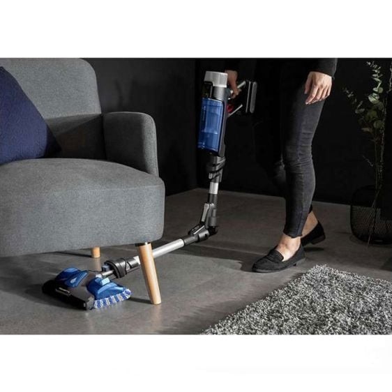 Aspirator vertical Rowenta X-Force Flex 9.60 Aqua RH20C4WO, 250 W, 100 air watts, 3 trepte putere, functie boost, perie cu iluminare LED, autonomie pana la 45 minute, gri & albastru