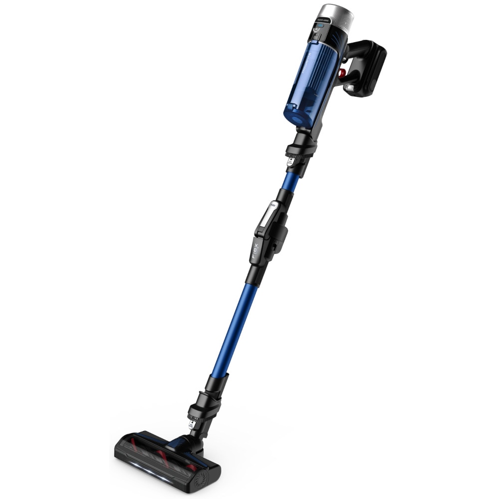Aspirator vertical Rowenta X-Force Flex 9.60 Aqua RH20C4WO, 250 W, 100 air watts, 3 trepte putere, functie boost, perie cu iluminare LED, autonomie pana la 45 minute, gri & albastru