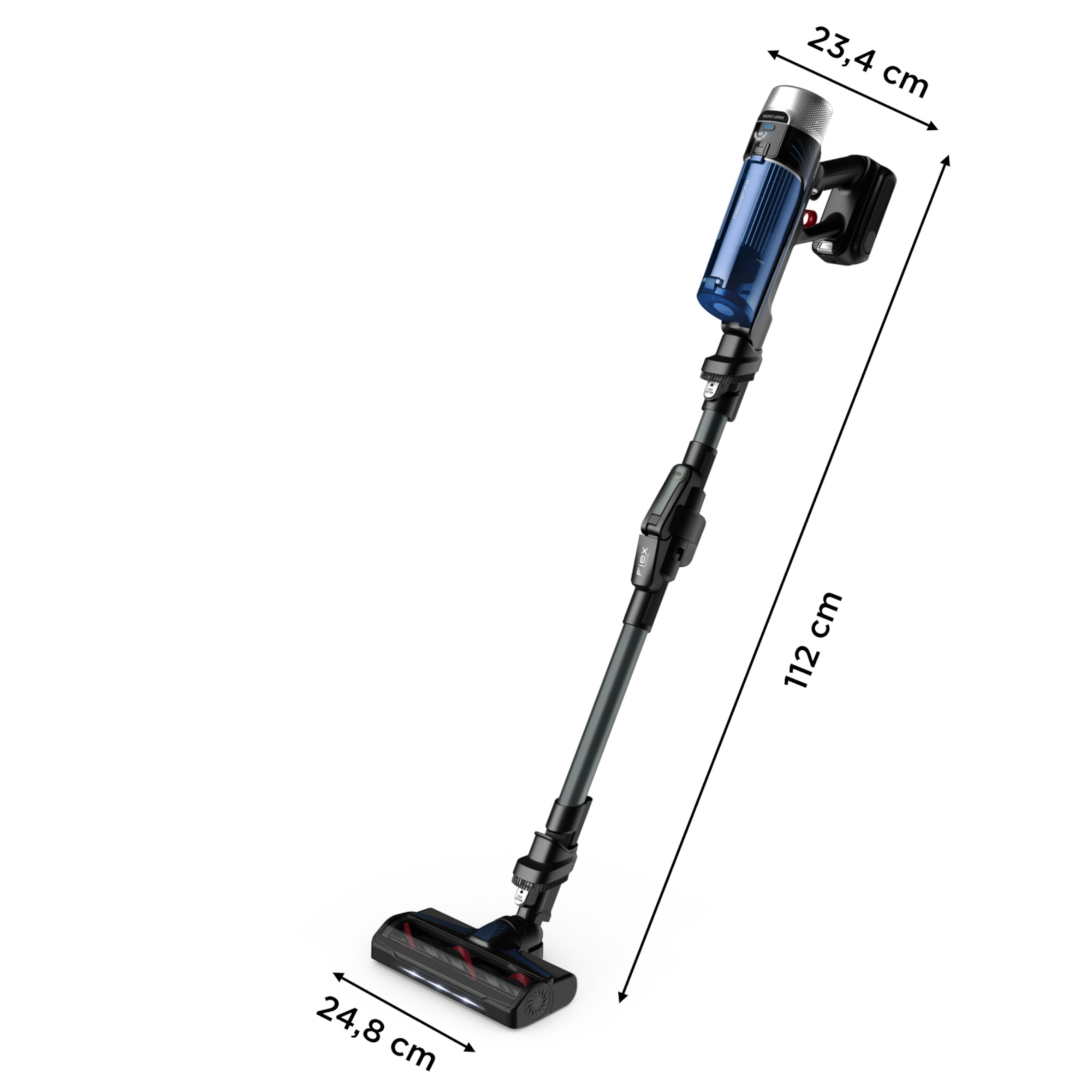 Aspirator vertical Rowenta X-Force Flex 9.60 Aqua RH20C4WO, 250 W, 100 air watts, 3 trepte putere, functie boost, perie cu iluminare LED, autonomie pana la 45 minute, gri & albastru