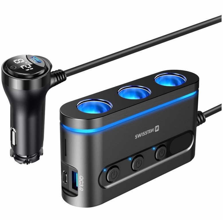 Incarcator Auto Swissten, Bricheta 3x CL, 2xUSB-C PD, 1xUSB-A QA 3.0, Negru