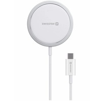 Incarcator telefon magnetic Swissten MagStick, 15W, compatibil MagSafe, Alb