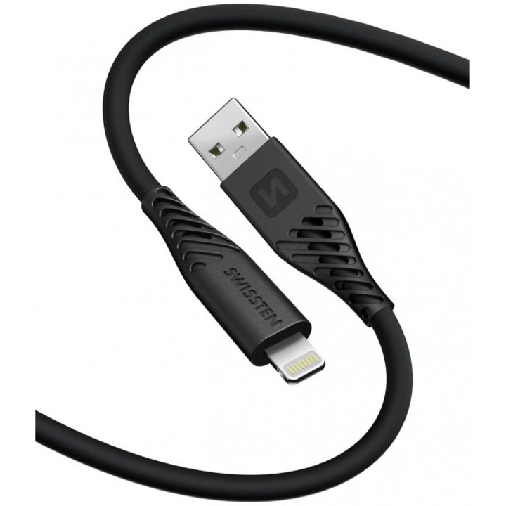 Cablu de date Swissten Soft Silicon Usb-A la Lightning 1.5 M 60W, Negru