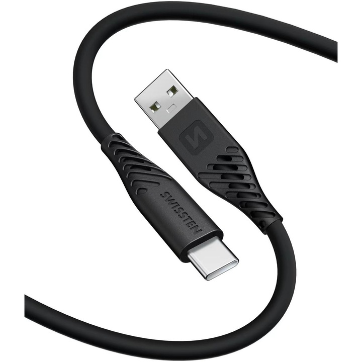 Cablu de date Swissten Soft Silicon Usb-A la Usb-C 1.5 M 60W, Negru