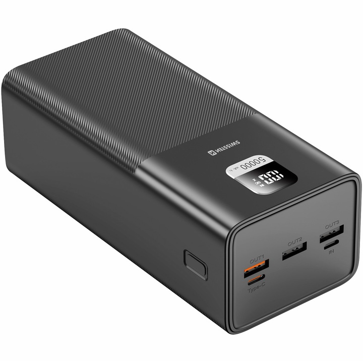 Acumulator Extern Swissten Power Line 50000 mAh 100W, Usb-A, Usb-C, Negru