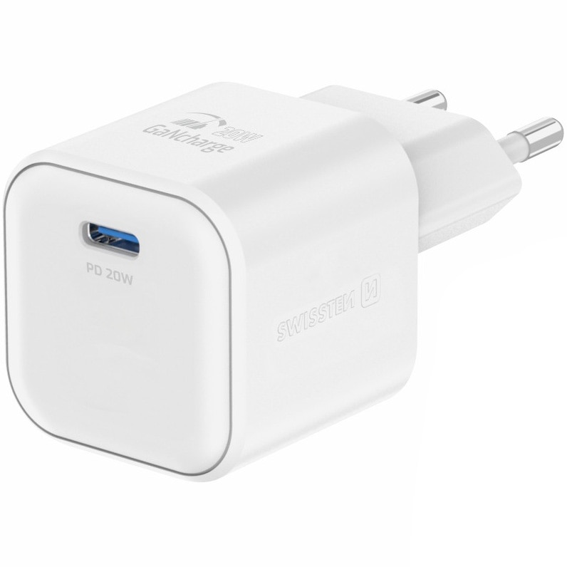 Incarcator Retea Swissten GaN 1x USB-C 20WPD Cablu de date USB-C/USB-C 1, 2M, Alb