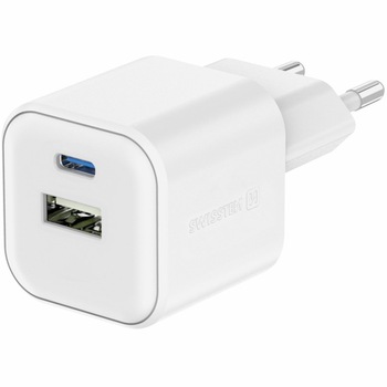 Incarcator Retea Swissten GaN 1x USB-C 35W PD + 1x USB-A 27W QC, Alb