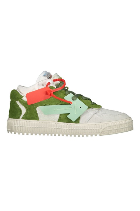 OFF-WHITE, Pantofi sport mid-cut cu detalii din piele intoarsa, Alb/Verde