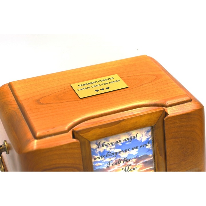 Urna de incinerare pentru cenusa din lemn de stejar nou goala, Remember Forever, maro