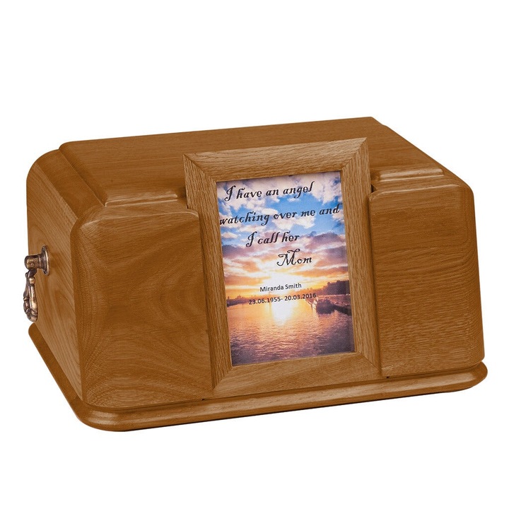 Urna de incinerare pentru cenusa din lemn de stejar nou goala