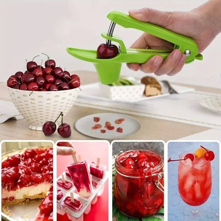 Dispozitiv de Scos Samburi Flo Accessories, Manual, cu 1 Gaura, pentru Cirese/Masline, cu Maner, Verde