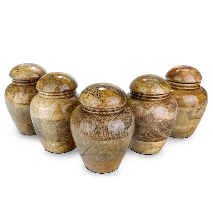 Set 5 urne cenusa animale, Rember Forever, Lemn de mango, Maro