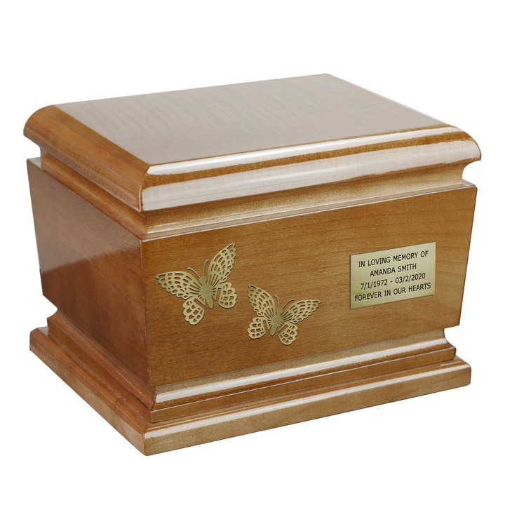 Urna crematorie pentru animale, Remember Forever, din lemn de mesteacan, noua, model fluturi