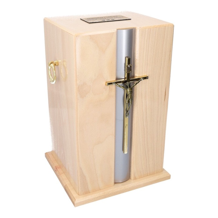 Urna de incinerare pentru cenusa din lemn de stejar nou goala, Remember Forever, maro