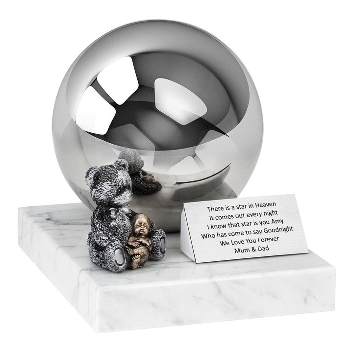 Urna crematorie pentru animale, Remember Forever, otel inoxidabil, baza din piatra, noua, goala