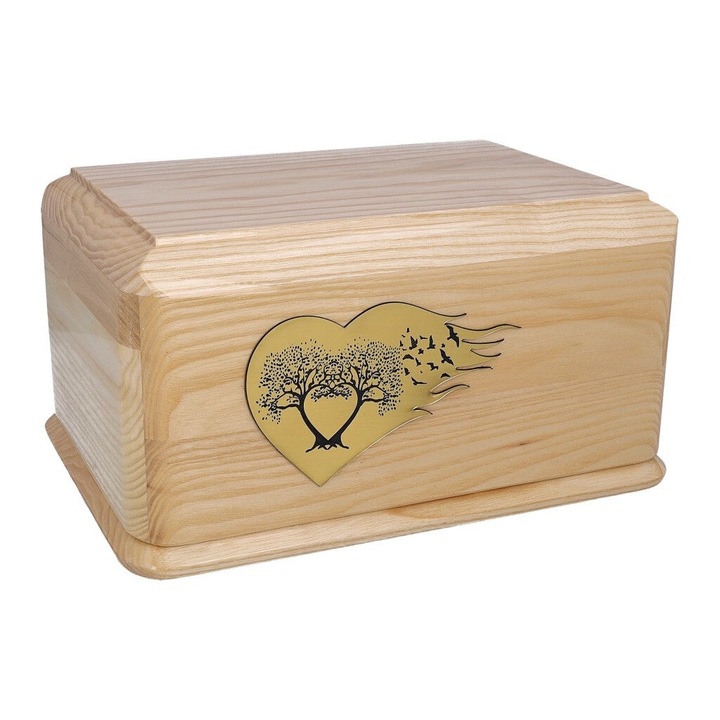 Дървена урна за кремация от дъб, Remember Forever, нова, за пепел, W-WU49-LIGHT-TWOTREES-PN