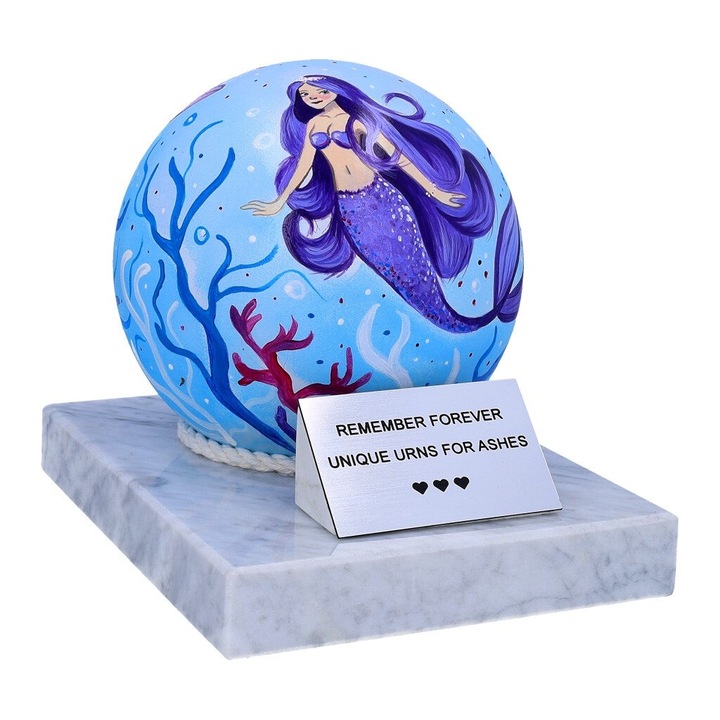 Urna de crematie pentru animale, Remember Forever, din otel inoxidabil, cu baza din piatra, noua, M-S15-MERMAID-PY