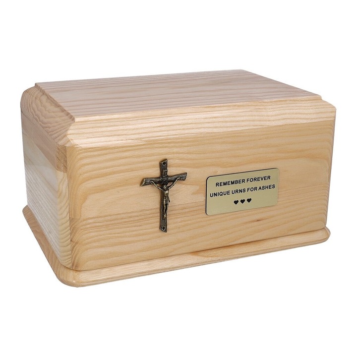 Urna crematorie pentru animale, Remember Forever, din lemn de stejar, noua, model cruce, 30x20x15cm