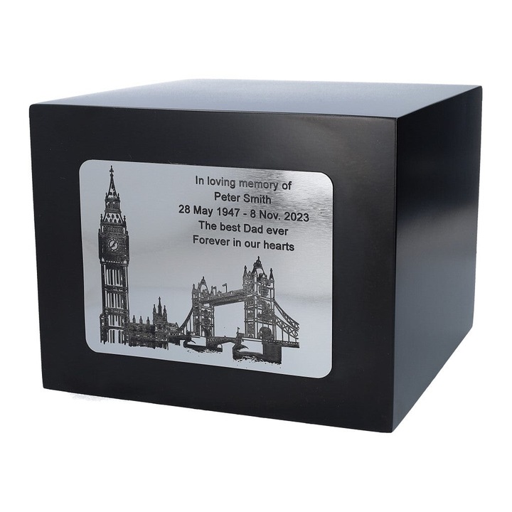 Urna de crematie pentru cenusa, Remember Forever, din lemn de arin, noua, neagra