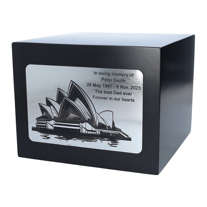 Urna crematorie pentru cenusa din lemn de arin, Remember Forever, model W-BLACKBOX-SIDNEY, noua, goala