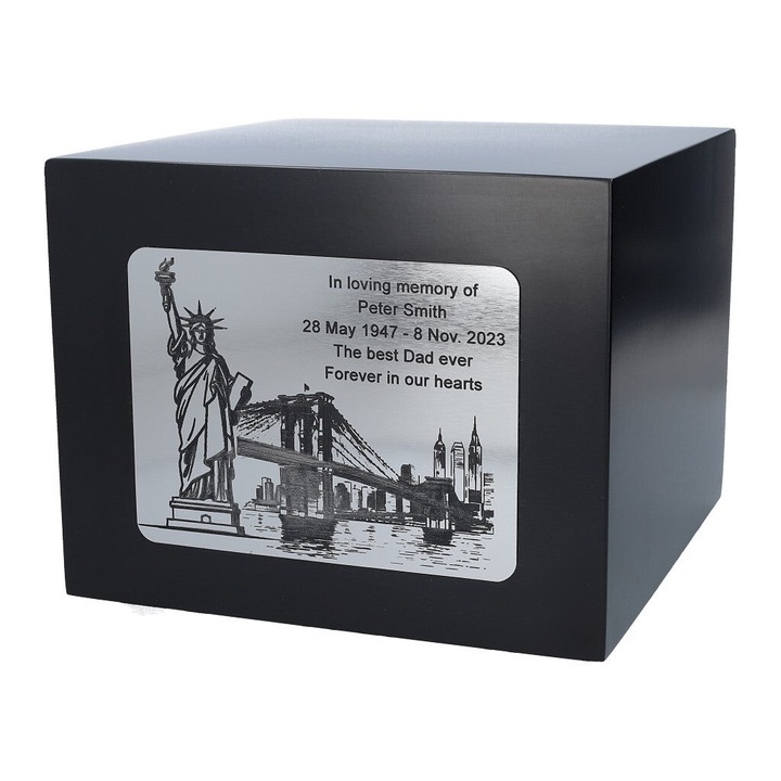 Urna de crematie pentru cenusa, Remember Forever, din lemn de arin, noua, neagra