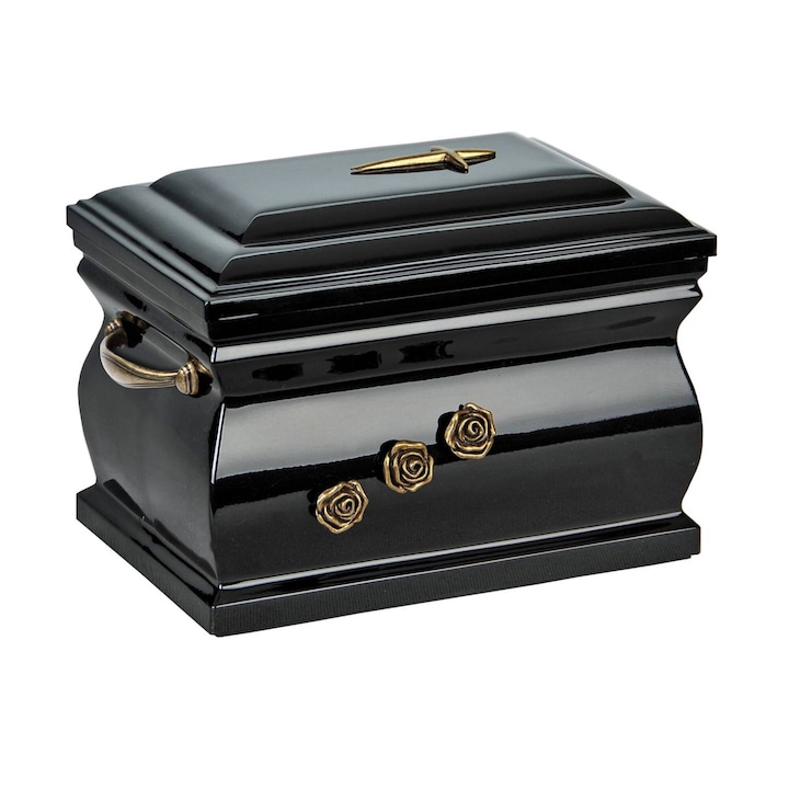 Urna de incinerare pentru cenusa realizata dintr-un amestec de compozit si granit nou gol, Negru/Auriu