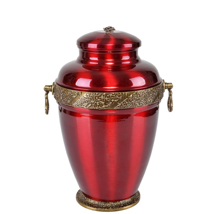 Urna crematorie pentru cenusa, Remember Forever, metal, rosu/auriu