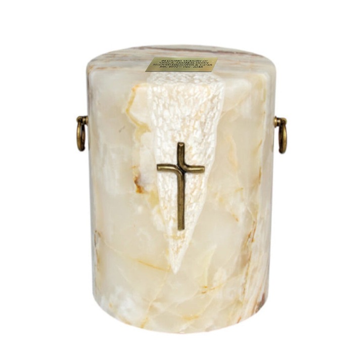 Urna de piatra Onyx natural cu Calla Lily Cenusa de incinerare Urna pentru adulti Memorial Urna (5WOA)