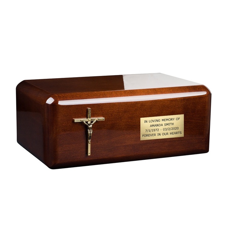 Urna crematorie pentru animale, Remember Forever, din lemn de arin, noua, goala, model W-WU52-CROSS-PY