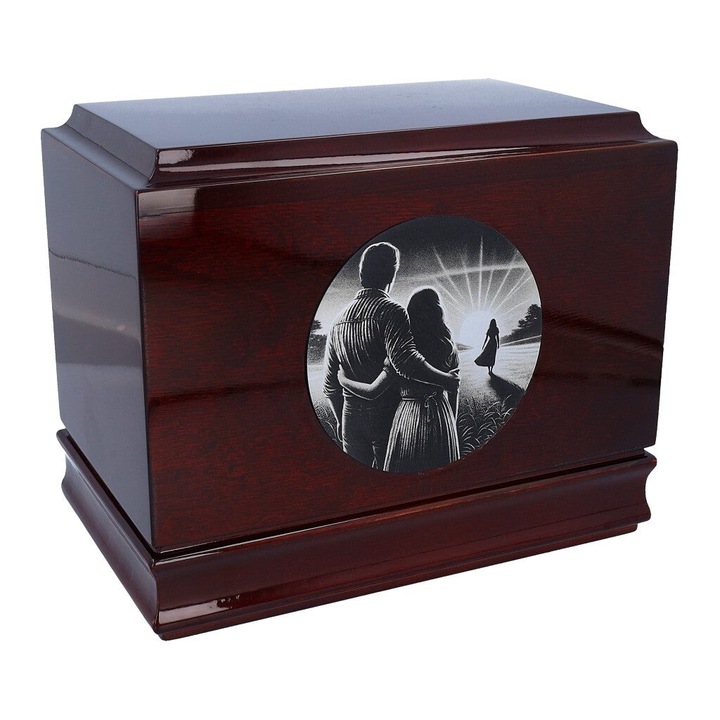 Urna crematorie pentru cenusa din lemn de mesteacan, Remember Forever, noua, W-WU58-MOM-D5-PN