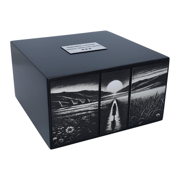 Urna crematorie pentru cenusa din lemn de arin, Remember Forever, noua, neagra