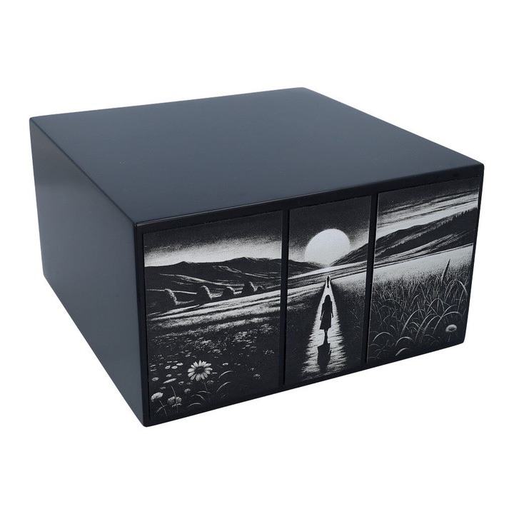 Urna crematorie pentru cenusa din lemn de arin, Remember Forever, noua, neagra