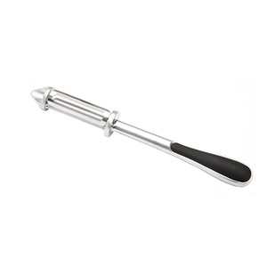 Peeler 2in1 pentru Legume si Fructe Cyrax, Multifunctional, cu 2 Lame de Curatati si Feliat, Varf Ascutit pentru Gaurit, 18 cm, din Otel Inoxidabil, Argintiu/Negru
