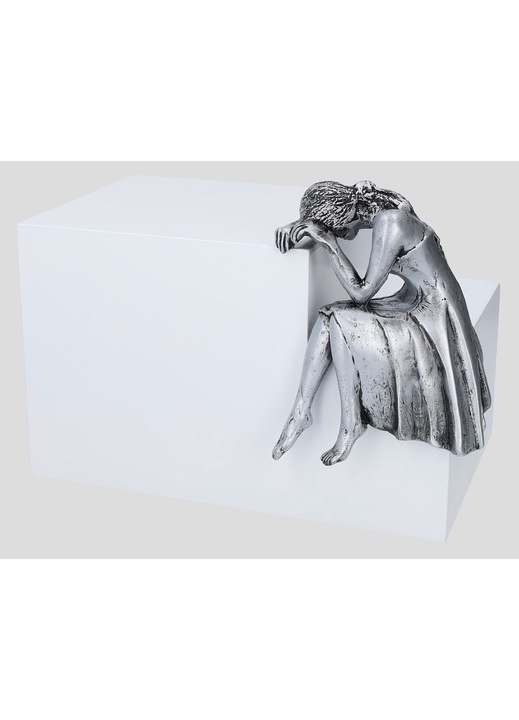 Urna crematorie din lemn de mesteacan cu figura din compozit, Remember Forever, alba, noua