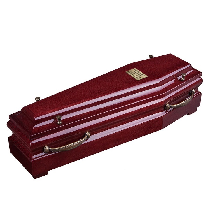 Sicriu din lemn cu cruce de aur și mânere funerare, Remember Forever pentru cenușă crematorie, W-DN52A-PLAIN-PY