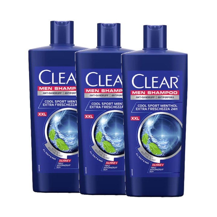 Sampon anti-matreata Clear Men Cool Sport pentru barbati, 3 x 610 ml