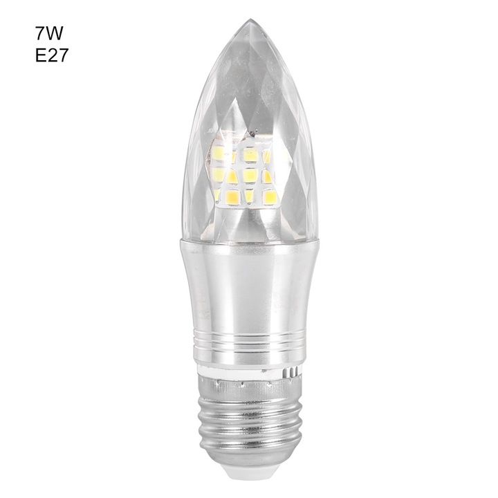 LED izzó 7W Nagy fényerővel folyosóra, üzletbe, szállodába, nappaliba E27 AC85-265V Ezüst