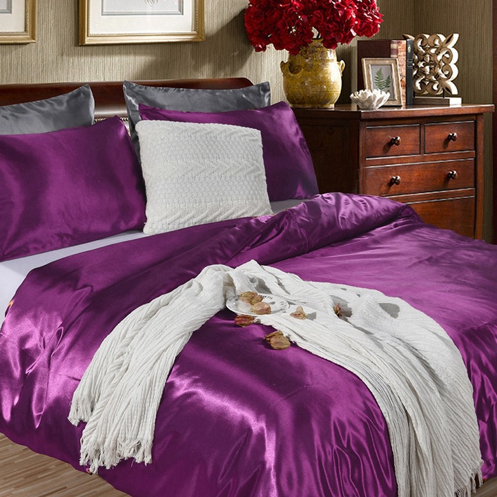 3 darab / szett Modern stílusú műselyem ágyneműgarnitúra párnahuzattal és lepedővel (Queen)