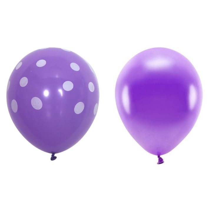 Set 10 Baloane din Latex, Southern Sky, Model Party cu Buline si Simple, 30 cm, Mov, 2.8 g