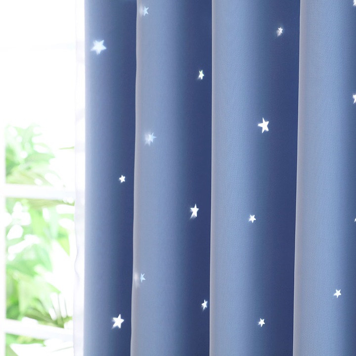 Csillagmintás tüllfüggönyök átlátszó panelek hálószoba nappali dekoráció égkék
