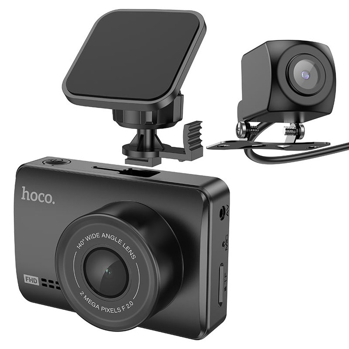 Camera de Bord Auto Hoco DV3, Inregistrare Full HD, Unghi 140°, Negru, 70.5x48.3x35.8mm