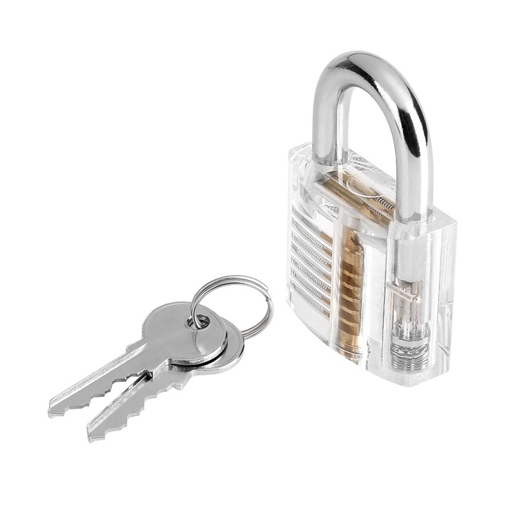 Jormftte átlátszó gyakorló lakat, 2 kulccsal, mérete 8x5x1cm