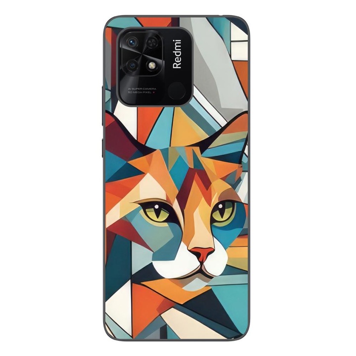 Кейс съвместим с Xiaomi Redmi 10C Silicon Gel Tpu Модел Cubic Cat Арт