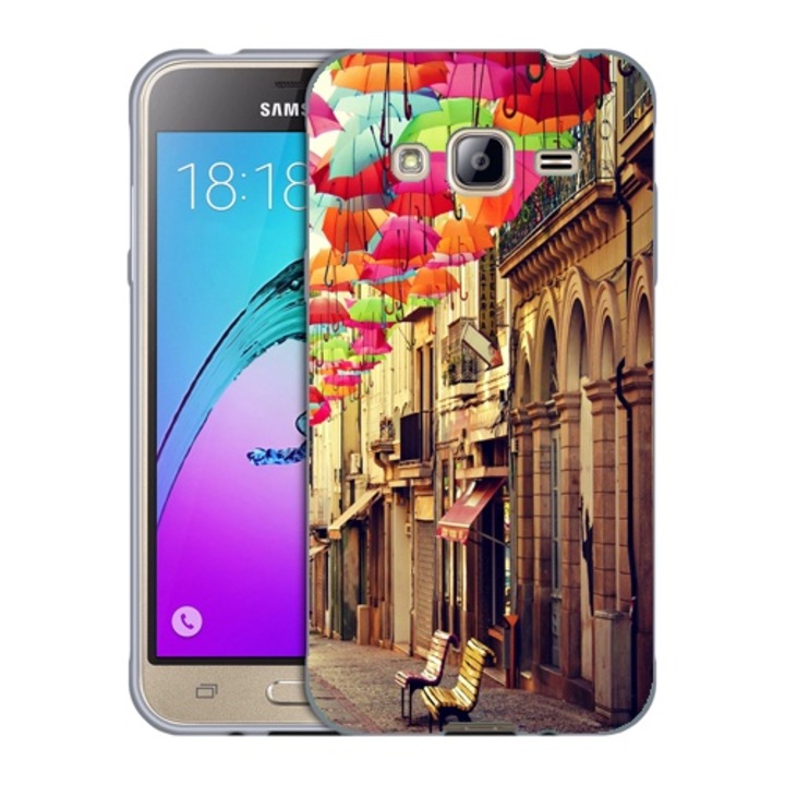 Husa compatibila cu Samsung Galaxy J7 J700 Silicon Gel Tpu Model Vintage Umbrella
