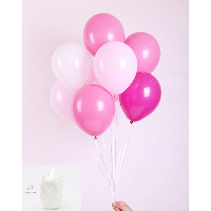 Original - Set 10 Baloane din Latex Metalizate, Southern Sky, Model Party, 23 cm, Alb si Roz, 2.2 g