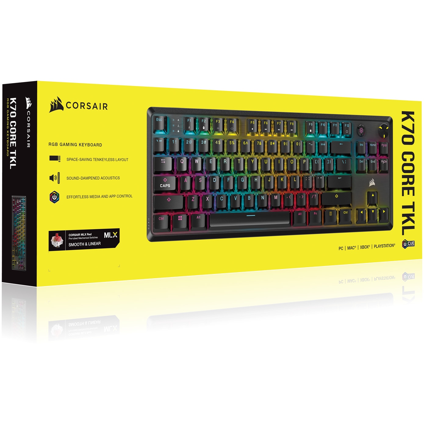 Tastatura mecanica gaming Corsair K70 Core TKL, MLX Red v2 Linear