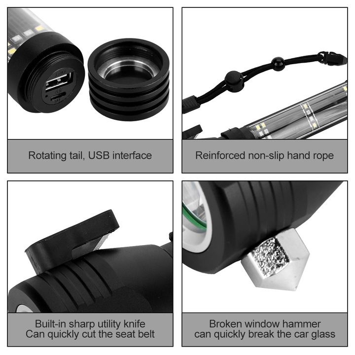 Lanterna Jormftte 10 az 1-ben, napelemes, 7 mód, fekete, 20x6.5x4.1cm