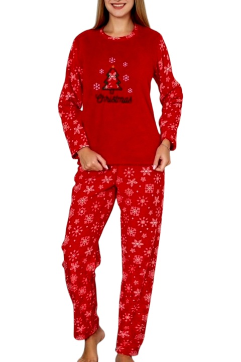 Pijama dama cocolino, pufoasa, StarFashion, bluza, Rosu deschis